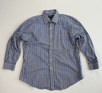#ad Polo Ralph Lauren Men’s 17 32 33 Curham Button Shirt Blue Striped VTG Office $13.99