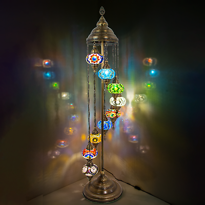 #ad 9 Globe Turkish Floor Lamp Mosaic Standing Boho Moroccan Style Decorative Light $289.99