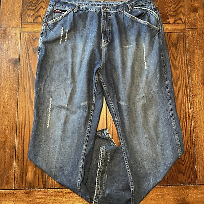 #ad Vintage 90s Platinum FUBU Baggy Men#x27;s Jeans 40x34 Medium Wash Distressed Stitch $39.95