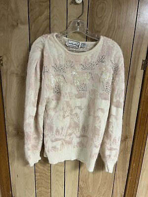 #ad Needleworks Women#x27;s VTG Horse lover#x27;s Pullover Sweater Sequins Size S $35.00