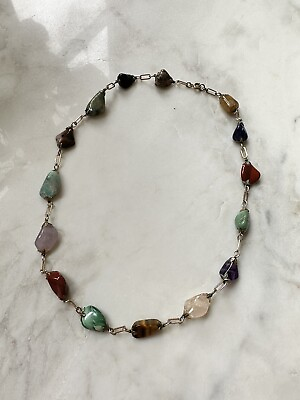 #ad Natural Stone Vintage Necklace Agate Amazonite Jasper $59.00