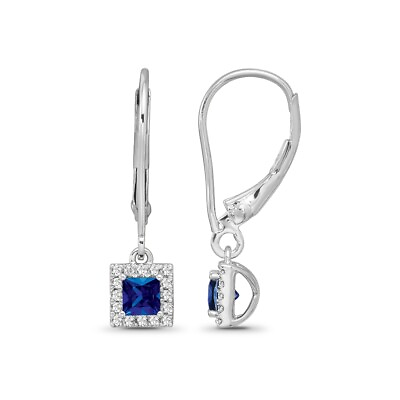 #ad 10k White Gold Natural Diamond amp; Blue Sapphire Drop Dangle Earrings for Women $327.99