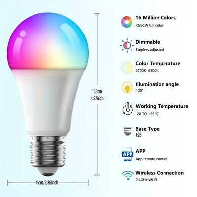 #ad 2 PCS 9W Smart Light Bulb 800LM Color Changing WiFi And BT 5.0 App Control $19.99