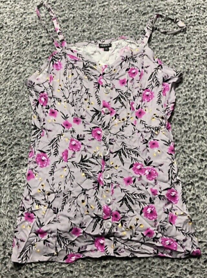 #ad Torrid Womens Tank Purple Pink Floral Button Up Adjustable Straps Stretch Size 2 $19.95