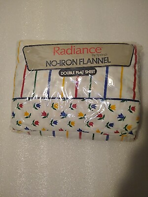 #ad Vintage Double Full Fitted Flannel Sheet Tulip Radiance Made in USA Sealed NOS $19.87