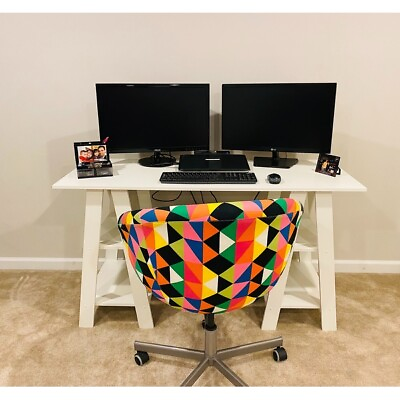 #ad New Computer Desk 4 Shelves Wide Desktop White Finish $149.99