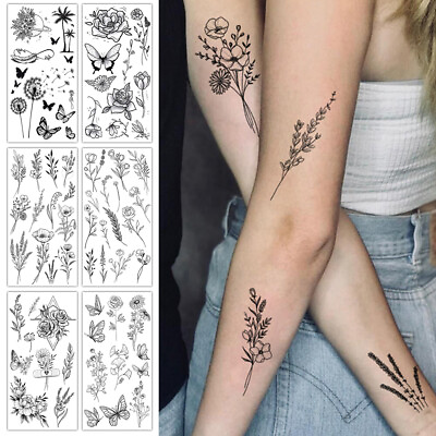 #ad Temporary Flower Butterfly Tattoo Sticker Waterproof Sketch Tattoo Sticker Art C $1.29