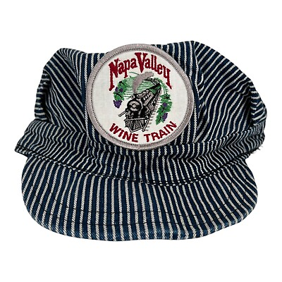 #ad Vintage Napa Valley Wine Train Hat Striped Conductor Cap Size Small Medium $11.25