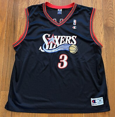 #ad Allen Iverson Philadelphia 76ers Black Champion Jersey Size 48 XL Sixers $37.99