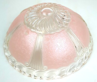 10quot; Glass Ceiling Light Shade Pink amp; Clear Scalloped Accents Art Deco Textured $99.99