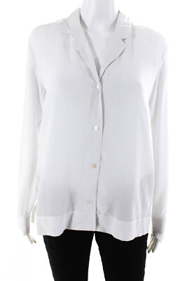 #ad Everlane Womens The Clean Silk Notch Shirt Grey White Size 6 $45.01