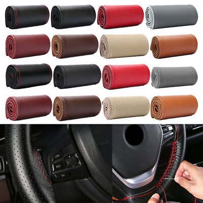 #ad Genuine Leather Car Steering Wheel Cover DIY Stitch On Wrap for 15quot; 15inch Auto $9.99