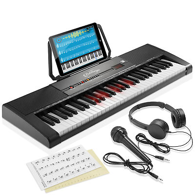 #ad 61 Key Digital Electronic Keyboard w Light Up Keys Portable Piano Beginner Kit $76.99