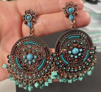 #ad Bohemian Turquoise Color Earrings 3quot; Long Peirced $12.00
