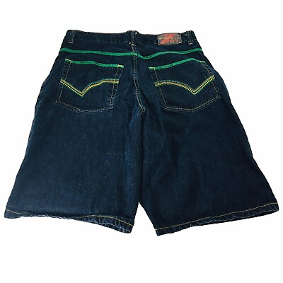 #ad Zeep World Classic Denim Jean Shorts Jorts Y2k Men Embroidered Pockets Sz 36 $49.95