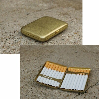 #ad Brass Retro Tobacco Case Holder Smoking Box Can fit 16pcs Cigarette For Men $11.95