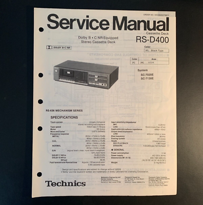 #ad Technics RS D400 Dolby Cassette Deck ORIGINAL Service Manual 1984 $9.99