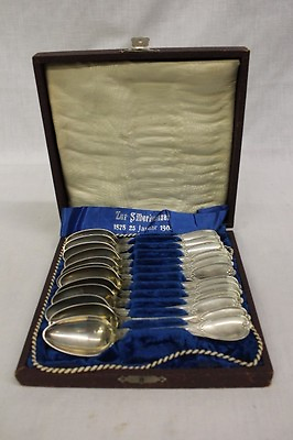 #ad Set of 12 ANTIQUE Dessert ALPACCA Silver Plated SPOONS In Presentation Box $129.99