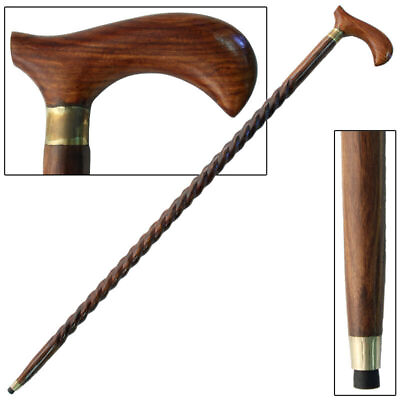 #ad Spiral Wooden Gentleman#x27;s Walking Cane Sheesham Wood Stick Derby Handle $34.99