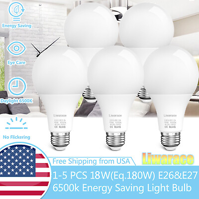 #ad 1 5Pack LED Light Bulbs New 180 Watt Equivalent A21 Energy Saving White 6500k US $10.59