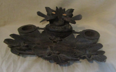#ad Inkwell Wooden Forest Black With Birds 2 Birds Black Forest Inkwell Stand $32.14