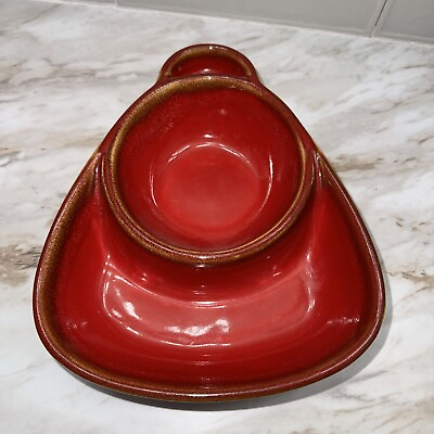 #ad Vintage Red Ceramic Chip Dip Bowl $21.35