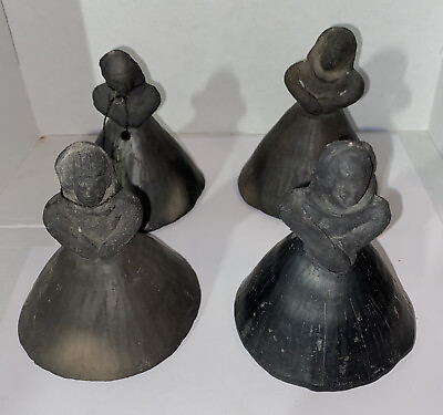 #ad Vintage Oaxaca Mexican Folk Art Black Pottery Barro Negro Woman Rustic Bell 4 $95.00