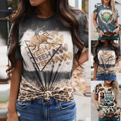 #ad Women Tye Die Printed T Shirt Ladies Summer Casual Loose Short Sleeve Blouse Tee $15.57
