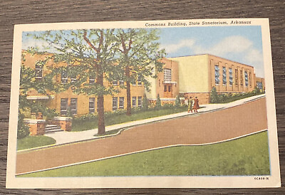 #ad Vtg 1940s Linen Postcard Arkansas Tuberculosis Sanatorium Commons Bldg Curteich $3.89
