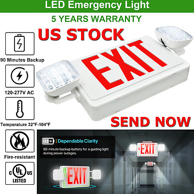 #ad LED Exit Emergency Combo Double Face Light Combo for Business Red LED Light $9.01