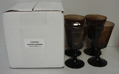 #ad Lenox ANTIQUE BROWN Wine Glasses SET OF FOUR More Items Here NEW in BOX $60.95