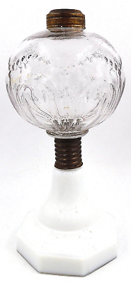 #ad Antique Kerosene Stand Lamp Atterbury Shelley Font White Base THURO 1 pg 143 $41.58