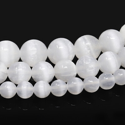 #ad Selenite Beads Grade AAA Natural Gemstone Round Loose 6mm 8mm 10mm 15quot; Strand $12.98