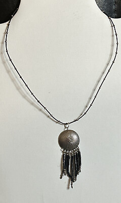 #ad Southwestern Choker Pendant Necklace Wired Black Sterling Silver 925 15”L TK $19.99