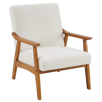 #ad Velvet Indoor Lounge Chair Cream White Solid Wood Teddy Armrest Backrest $127.42