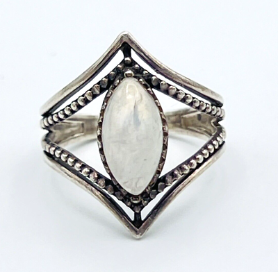 #ad Vintage 925 Sterling Silver Marquise Rainbow Moonstone Ring Size 5.75 $34.00