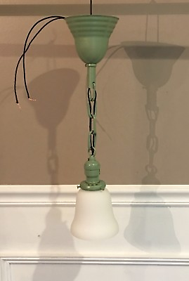 #ad Single Wired Green Brass Pendant Light Fixture With Milk White Shade 48C $210.00