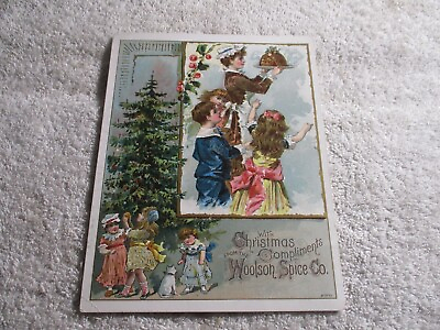 #ad Antique Victorian Lion Coffee Christmas Kid Trade Card Woolson Spice Toledo Ohio $29.99