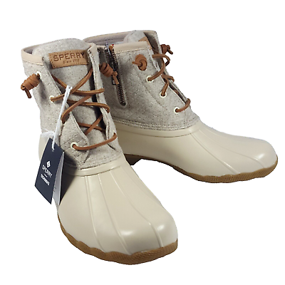 #ad Sperry Top Sider Womens Saltwater Winter Rain Duck Boots Waterproof Ivory 8.5 $59.99