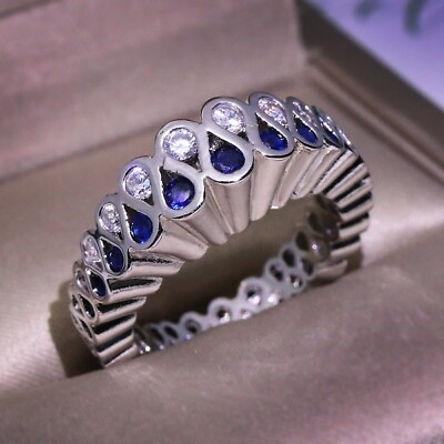 #ad Elegant Latest Design Retro Women#x27;s Luxury Inlaid Sapphire amp; White CZ Band Ring $290.00