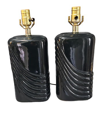 #ad Vintage Pair Mid Century Art Deco Ceramic Black Table Lamps $250.75