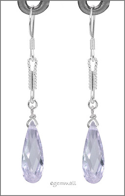 #ad 925 Silver Dangle Drop Earrings w CZ Lavender #65382 $9.09