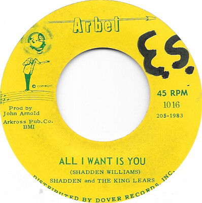 #ad SHADDEN AND THE KING LEARS All I Want Is You on Arbel garage 45 HEAR $50.00