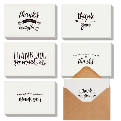 #ad 48 Pack Black and White Thank You Cards with Kraft Paper Envelopes 4 x 6 in $16.49