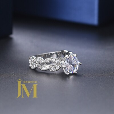 #ad Moissanite Vintage Engagement Ring Round Cut 2 Carat Solid 14K White Gold VVS1 $240.12