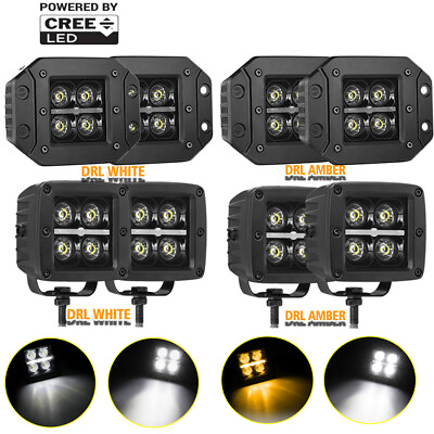 #ad 2x3 5quot; CREE LED Cube Pods Flush Mount Rear Bumper Driving Fog Offroad Amber DRL $39.98