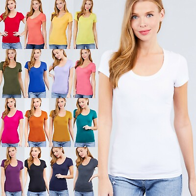 #ad Junior Petite Women Scoop Neck Short Sleeve Basic Cotton T Shirt Tee Top T9663 $6.45