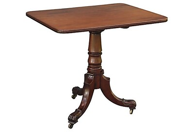 #ad Antique Georgian Pedestal Tilt Top Figured Mahogany Table Brass Castors $2995.00