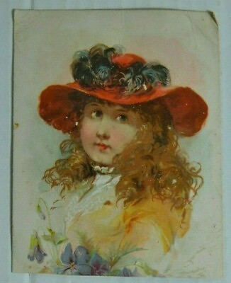 #ad Antique Victorian Angeles Soap Advertising Trade Card Young Lady with a Brim Hat $13.00