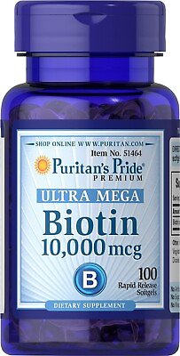 #ad Puritan#x27;s Pride Biotin 10000 mcg Maximum Strength Capsules Soft Gels Supplement $8.44